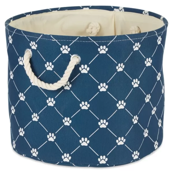 Baskets & Boxes-Kirkland's Home Navy Paw Trellis Round Basket, 12 In. Blue