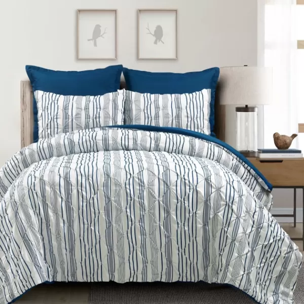Comforters-Kirkland's Home Navy Pintuck Stripe King 5-Pc. Comforter Set Blue/White