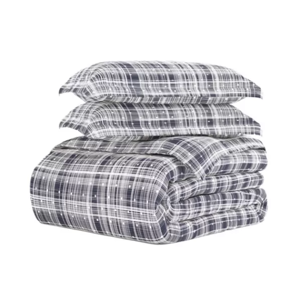 Duvets-Kirkland's Home Navy Plaid Polka Dot 2-Pc. Twin Duvet Cover Set Blue/White