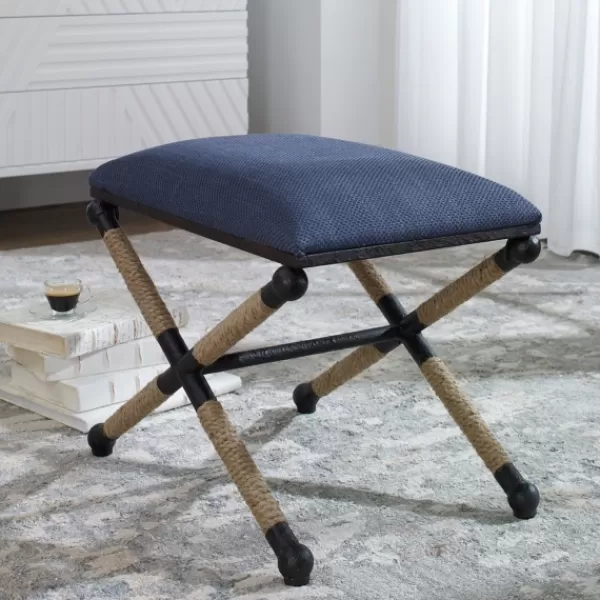 Benches & Ottomans-Kirkland's Home Navy Seat And Black Metal Ottoman Blue