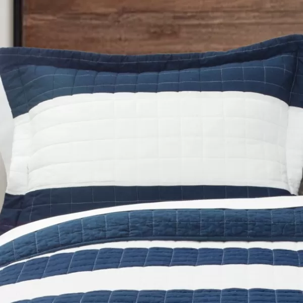 Quilts-Kirkland's Home Navy Stripe 3-Pc. Full/Queen Quilt Set Blue/White