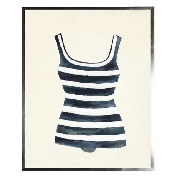 Framed Art-Kirkland's Home Navy Striped Bathing Suit Framed Art Print Blue/White