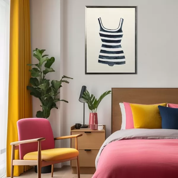 Framed Art-Kirkland's Home Navy Striped Bathing Suit Framed Art Print Blue/White