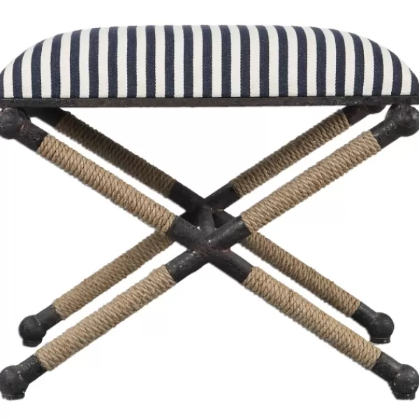 Benches & Ottomans-Kirkland's Home Navy Striped Seat And Black Metal Ottoman Blue/Ivory