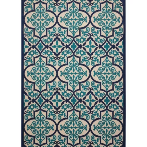 Outdoor Rugs-Kirkland's Home Navy Trellis Outdoor Area Rug, 7X10 Tan/Black/Blue
