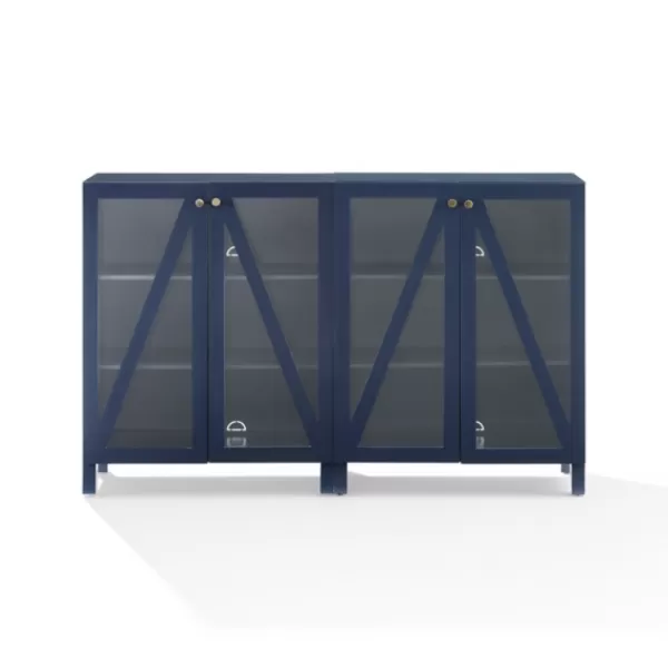 Tv Stands & Media Consoles-Kirkland's Home Navy Triangle 4-Door Wood Media Cabinet Blue
