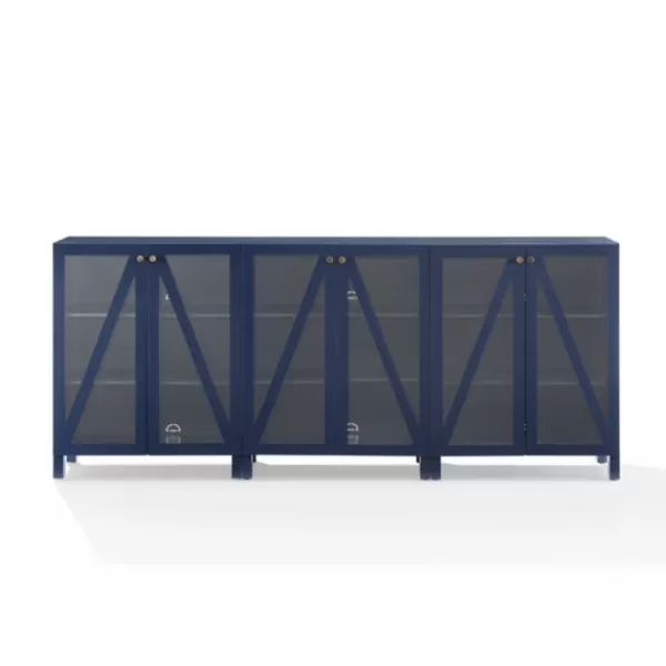 Tv Stands & Media Consoles-Kirkland's Home Navy Triangle 6-Door Wood Media Cabinet Blue