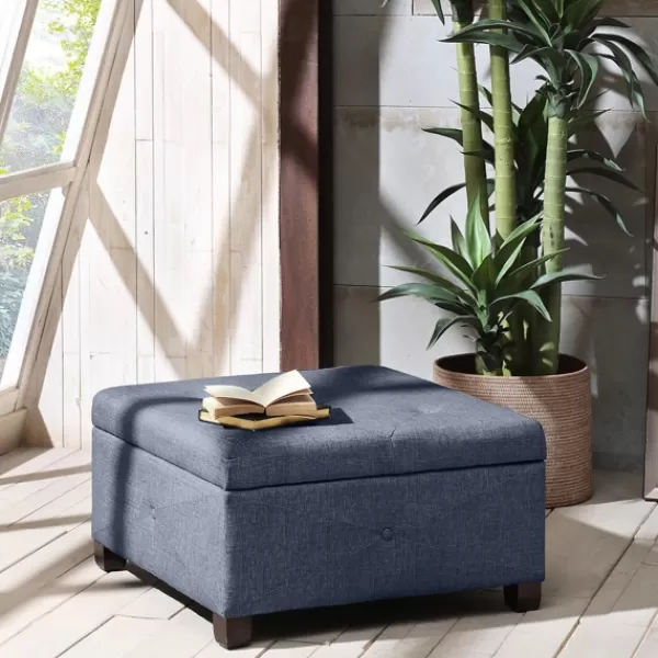 Benches & Ottomans-Kirkland's Home Navy Tufted Square Storage Ottoman Blue