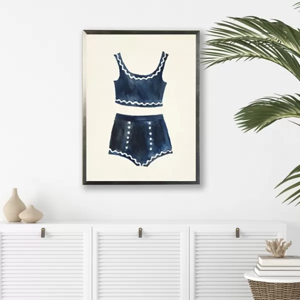 Framed Art-Kirkland's Home Navy Two Piece Bathing Suit Framed Art Print Blue/White