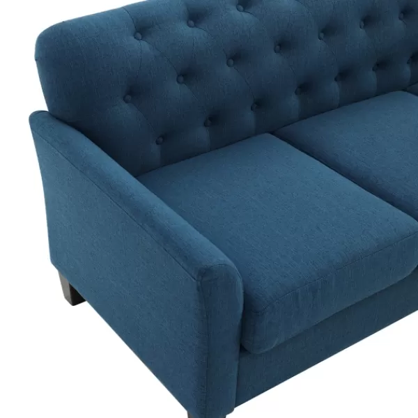 Sofas & Loveseats-Kirkland's Home Navy Upholstered Button Tufted Loveseat Blue