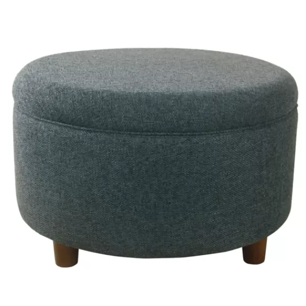 Benches & Ottomans-Kirkland's Home Navy Upholstered Round Storage Ottoman Blue