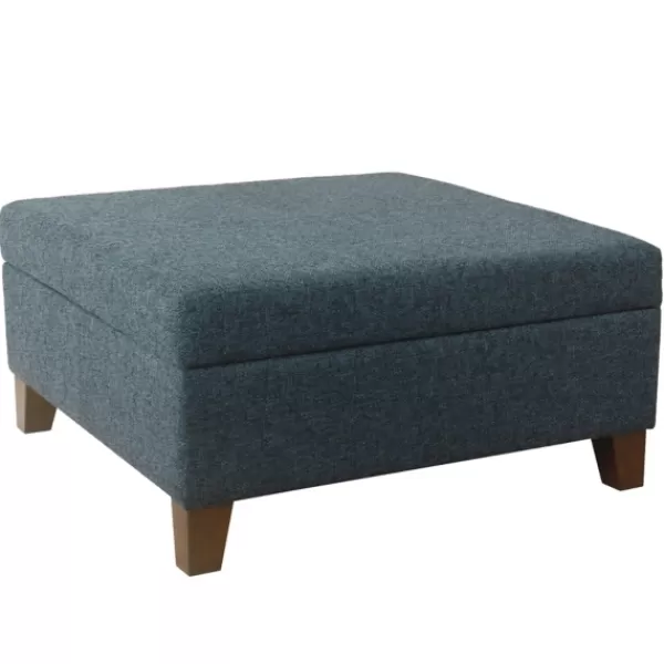 Benches & Ottomans-Kirkland's Home Navy Upholstered Square Storage Ottoman Blue