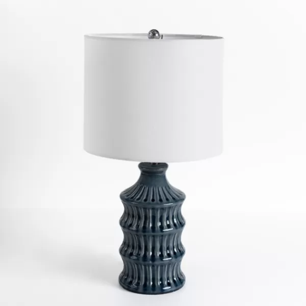 Table Lamps-Kirkland's Home Navy Wave Glazed Table Lamp White