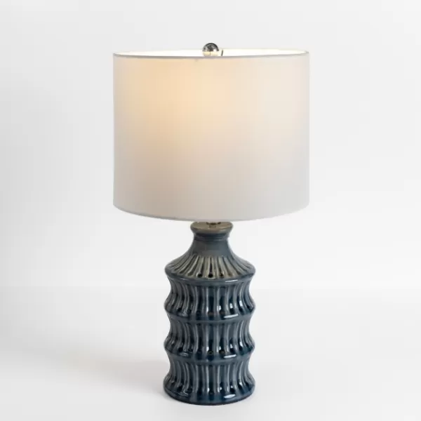Table Lamps-Kirkland's Home Navy Wave Glazed Table Lamp White