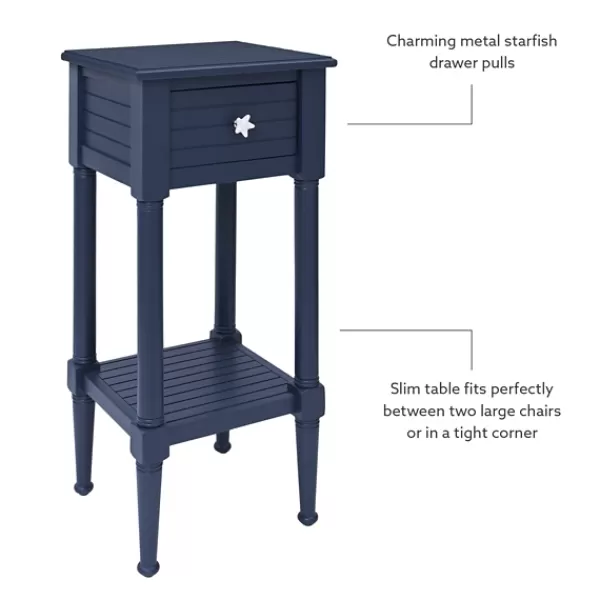 Accent & End Tables-Kirkland's Home Navy Wood Coastal Compact Accent Table Blue