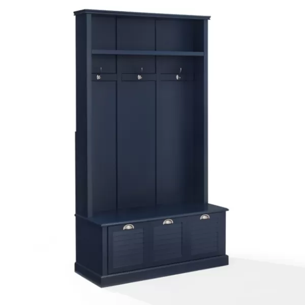 Entryway Furniture-Kirkland's Home Navy Wood Storage Bench Hall Tree Blue