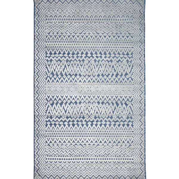 Outdoor Rugs-Kirkland's Home Navy Zig-Zag Ezra Indoor/Outdoor Area Rug, 7X9 Blue/White