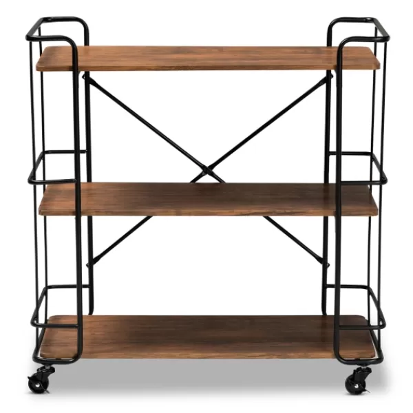 Kitchen Islands & Bar Carts-Kirkland's Home Nellie Walnut 3-Tier Mobile Bar Cart