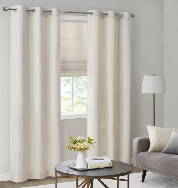 Curtains & Drapes-Kirkland's Home Neutral Basketweave Curtain Panel Set, 84 In. Tan