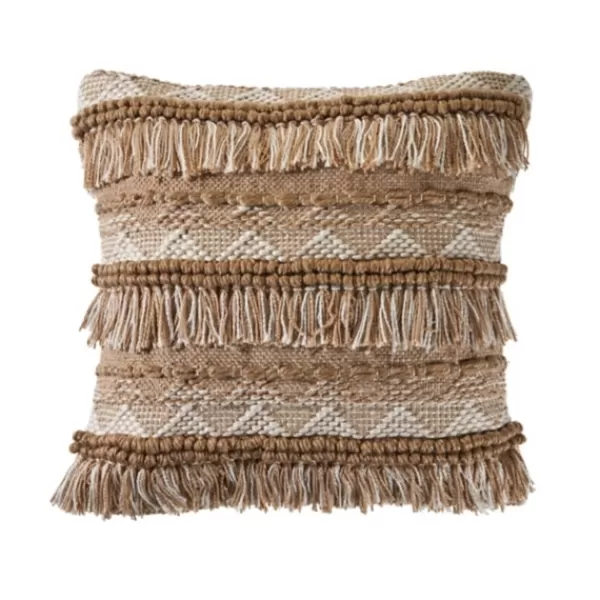 Pillows-Kirkland's Home Neutral Embroidered Fringe Accent Pillow Brown