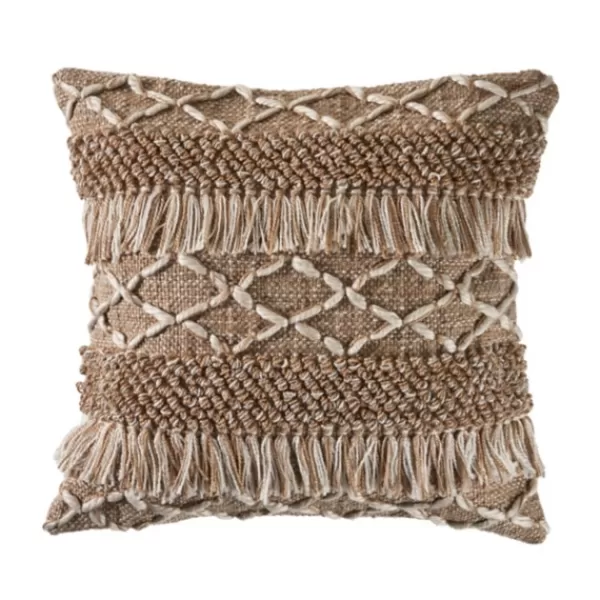 Pillows-Kirkland's Home Neutral Geometric Fringe Accent Pillow Brown