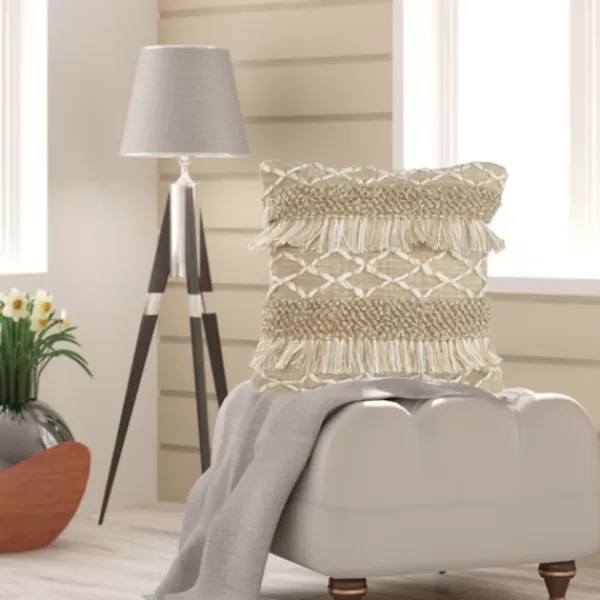 Pillows-Kirkland's Home Neutral Geometric Fringe Accent Pillow Brown