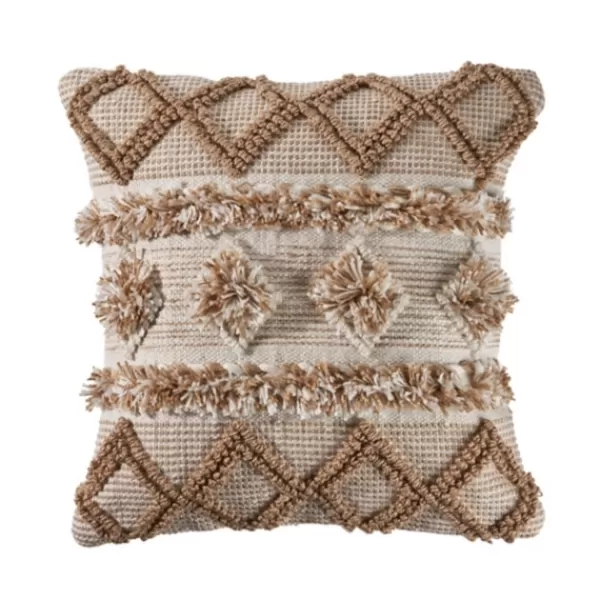 Pillows-Kirkland's Home Neutral Geometric Pom Pom Pillow Brown