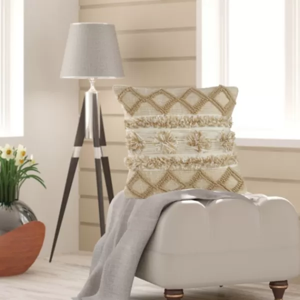 Pillows-Kirkland's Home Neutral Geometric Pom Pom Pillow Brown