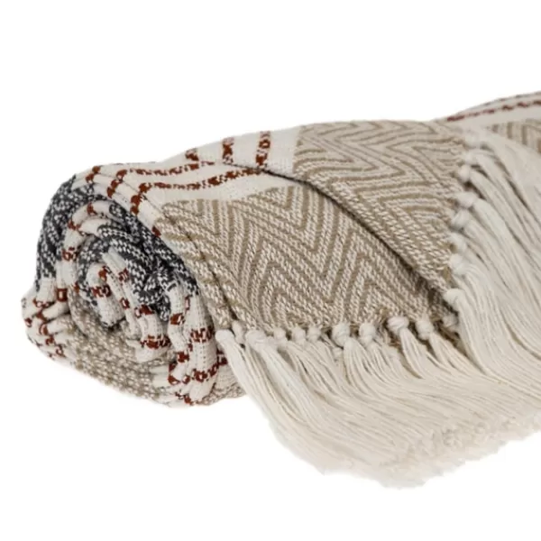Blankets & Throws-Kirkland's Home Neutral Herringbone Multi Striped Throw Tan