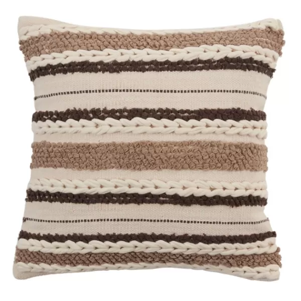 Pillows-Kirkland's Home Neutral Striped Woven Square Throw Pillow Tan