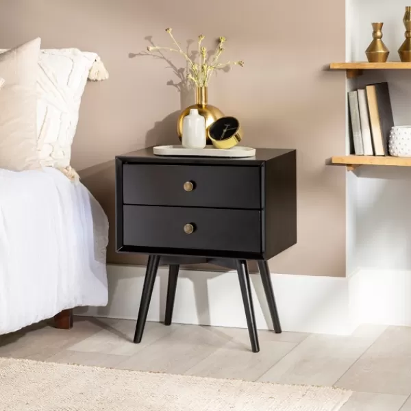 Nightstands-Kirkland's Home Nightshade Mid Century Wooden Nightstand Black