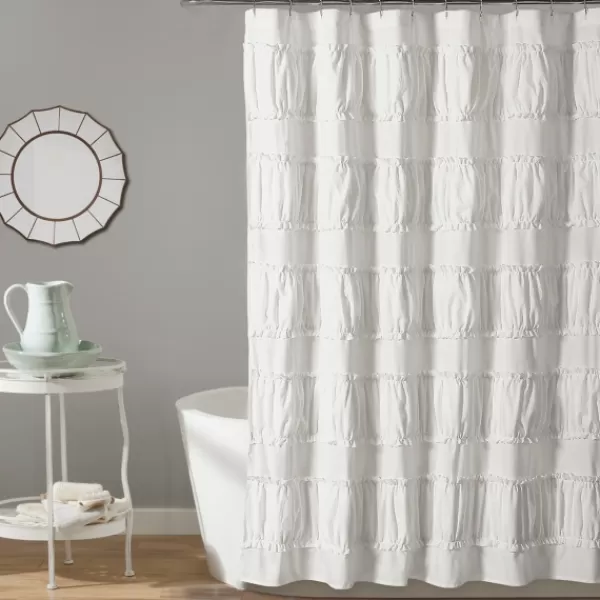Shower Curtains-Kirkland's Home Norah Ruffle Shower Curtain White