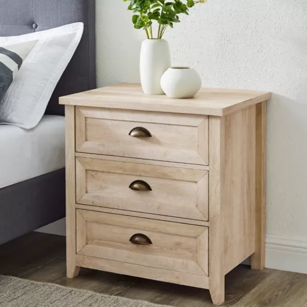 Dressers & Chests-Kirkland's Home Oak Bronze Cupped Handle Nightstand White