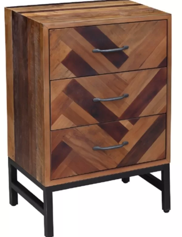Nightstands-Kirkland's Home Oak Wood Chevron 3-Drawer Nightstand Brown