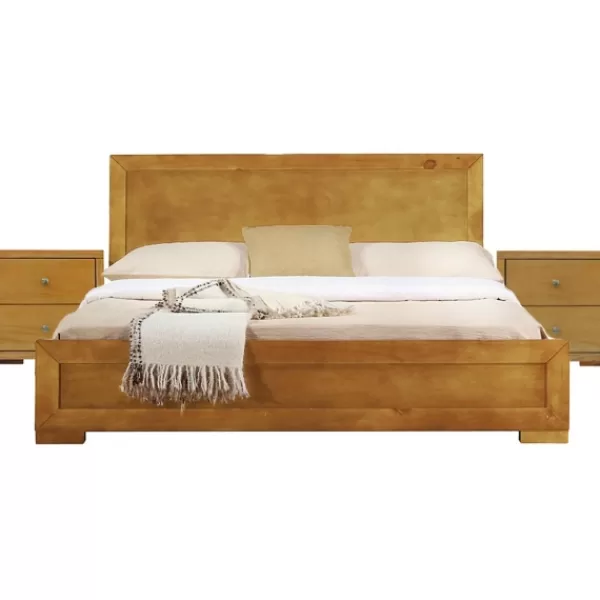 Beds & Headboards-Kirkland's Home Oak Wood King Platform Bed And 2-Nightstand Set Brown