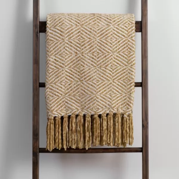 Blankets & Throws-Kirkland's Home Oat Diamond Chenille Throw Tan