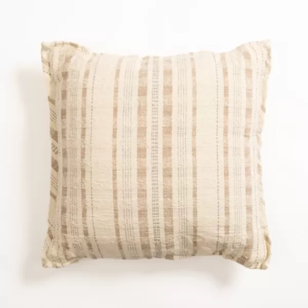 Pillows-Kirkland's Home Oatmeal Striped Woven Pillow Tan