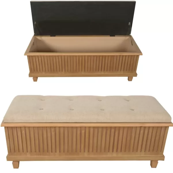 Benches & Ottomans-Kirkland's Home Oatmeal Tweed Tufted Storage Bench Tan