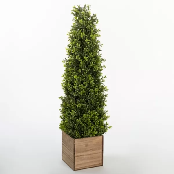 Trees & Topiaries-Kirkland's Home Obelisk Boxwood Topiary In Wood Box, 36 In.