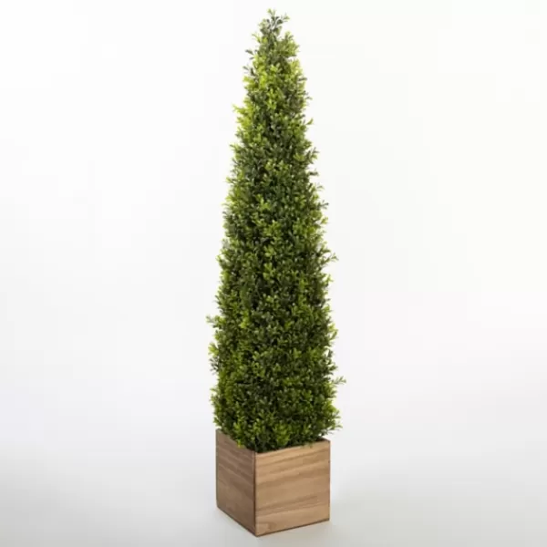 Trees & Topiaries-Kirkland's Home Obelisk Boxwood Topiary In Wood Box, 48 In.