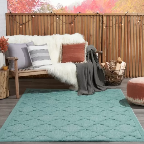 Outdoor Rugs-Kirkland's Home Ocean Aqua Trellis Outdoor Area Rug, 4X6 Blue