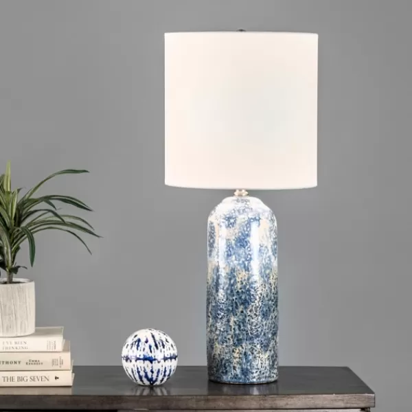 Table Lamps-Kirkland's Home Ocean Blues Mottled Pillar Table Lamp White