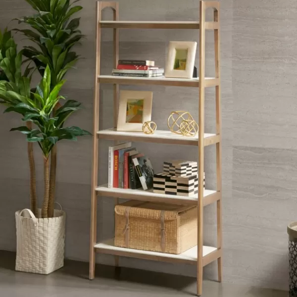 Bookshelves-Kirkland's Home Off White Wood Shelves With Natural Frame Bookcase