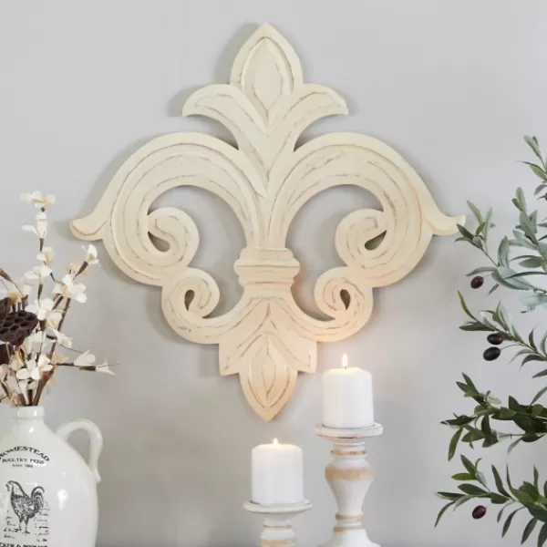 Wall Plaques-Kirkland's Home Off-White Distressed Fleur De Lis Wall Decoration Ivory