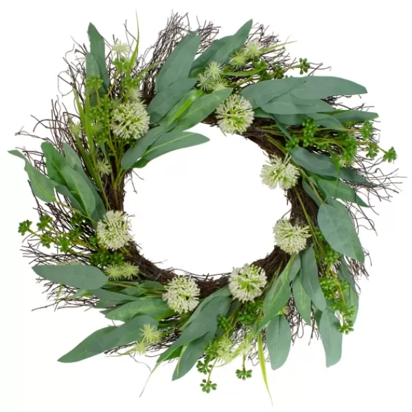 Wreaths-Kirkland's Home Olive Branch And Flower Buds Spiral Wreath Green