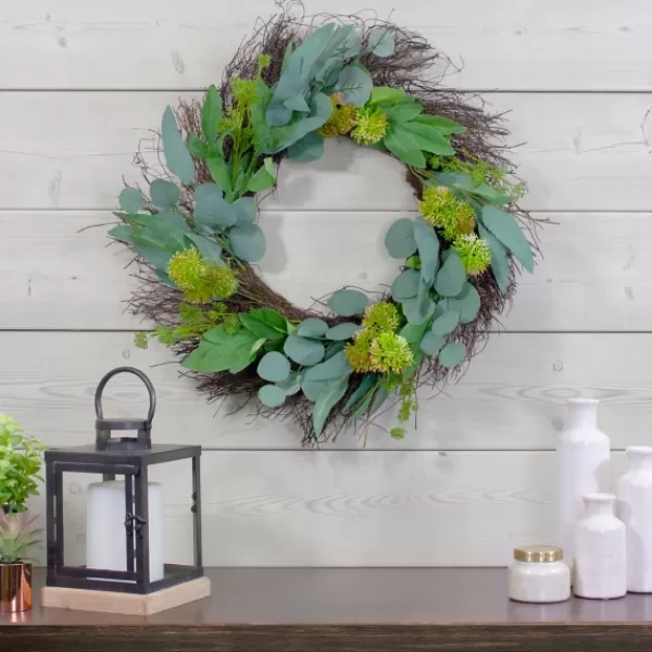 Wreaths-Kirkland's Home Olive Branch And Flower Buds Spiral Wreath Green