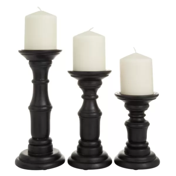 Candle Holders-Kirkland's Home Onyx Turned Wood 3-Pc. Candle Holder Set Black