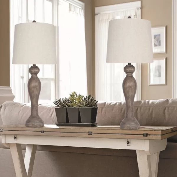 Table Lamps-Kirkland's Home Opal Rustic Wood Table Lamps, Set Of 2 Gray