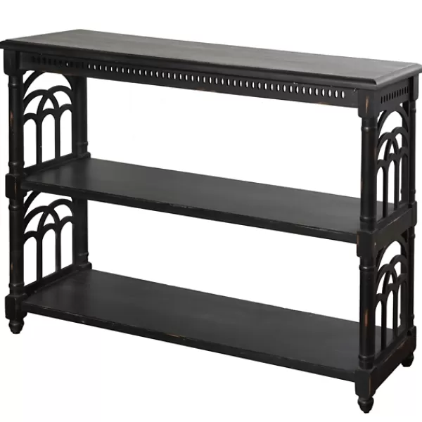 Entryway Furniture-Kirkland's Home Open Shelf Cathedral Ends Console Table Black