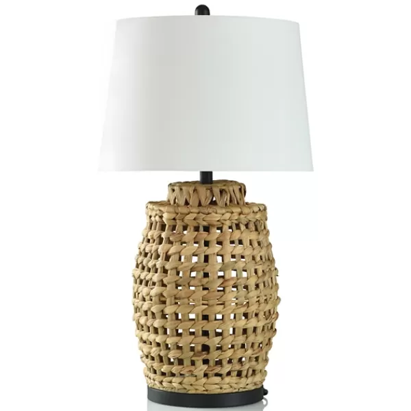 Table Lamps-Kirkland's Home Open Weave Water Hyacinth Table Lamp White